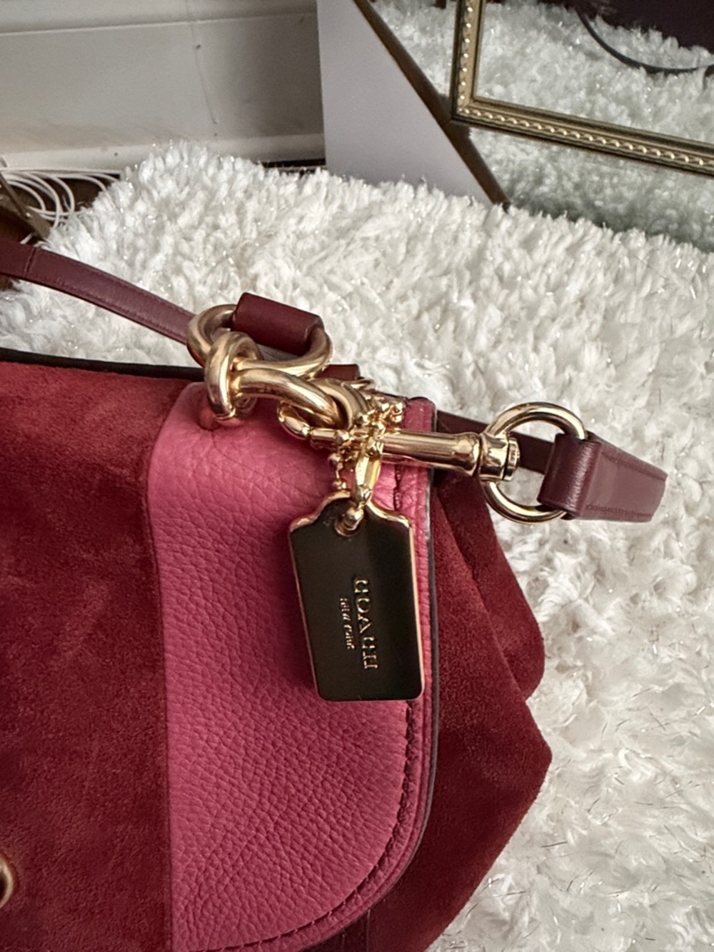 Coach Burgundy and Pink Patchwork Suede & Leather Crossbody - Picture 5 of 6